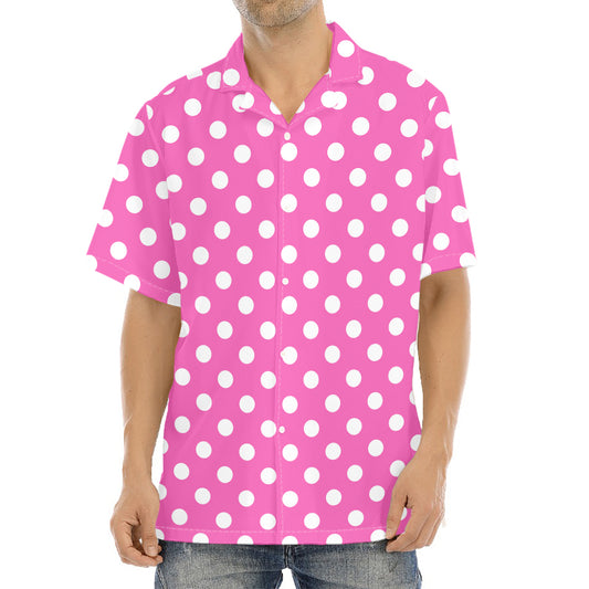 Pink And White Polka Dot Pattern Print Aloha Shirt