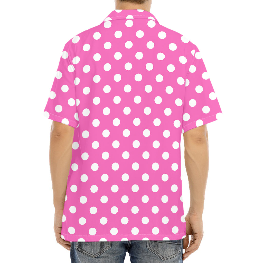 Pink And White Polka Dot Pattern Print Aloha Shirt