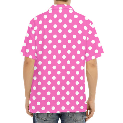 Pink And White Polka Dot Pattern Print Aloha Shirt