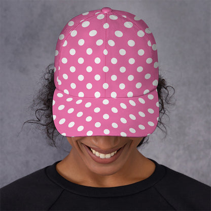 Pink And White Polka Dot Pattern Print Baseball Cap