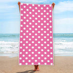 Pink And White Polka Dot Pattern Print Beach Towel
