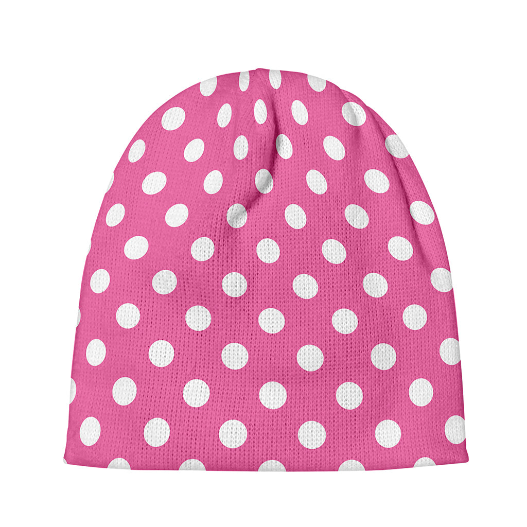 Pink And White Polka Dot Pattern Print Beanie