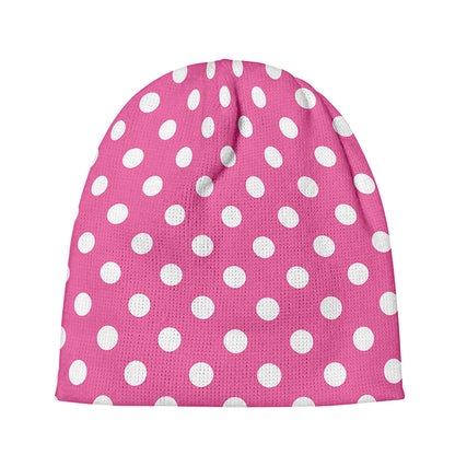 Pink And White Polka Dot Pattern Print Beanie