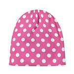 Pink And White Polka Dot Pattern Print Beanie
