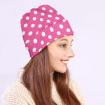 Pink And White Polka Dot Pattern Print Beanie