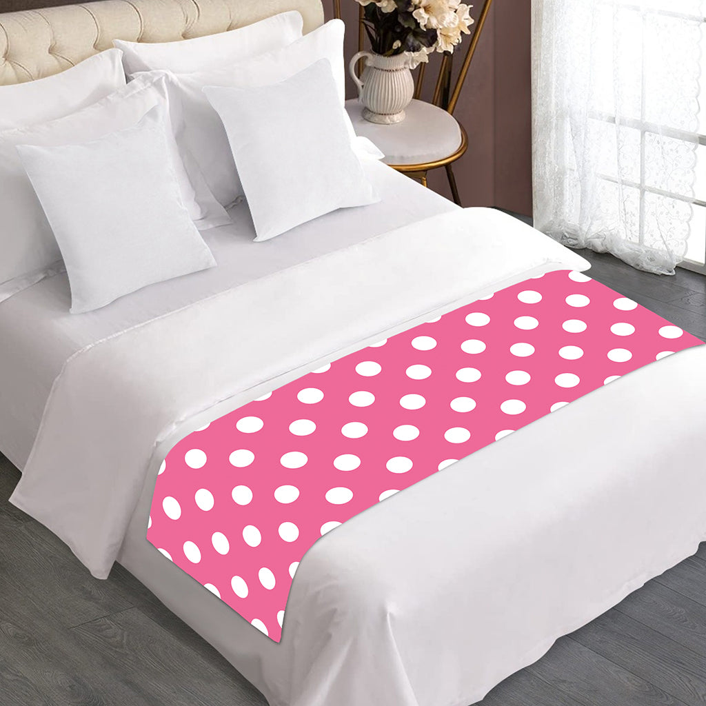 Pink And White Polka Dot Pattern Print Bed Runner
