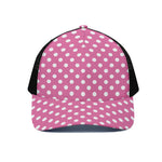 Pink And White Polka Dot Pattern Print Black Mesh Trucker Cap