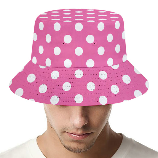 Pink And White Polka Dot Pattern Print Bucket Hat