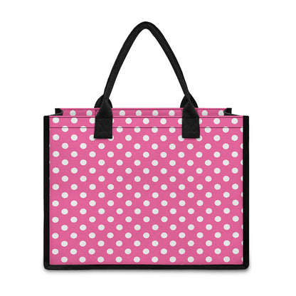 Pink And White Polka Dot Pattern Print Canvas Tote Bag
