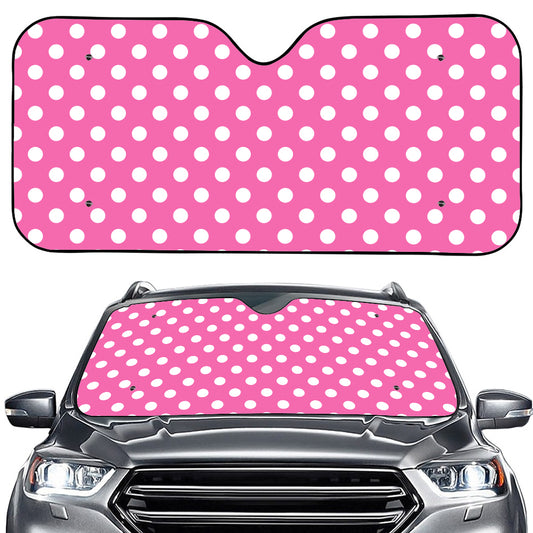 Pink And White Polka Dot Pattern Print Car Windshield Sun Shade