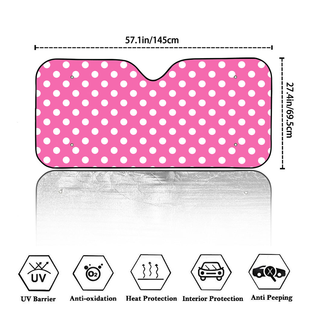 Pink And White Polka Dot Pattern Print Car Windshield Sun Shade