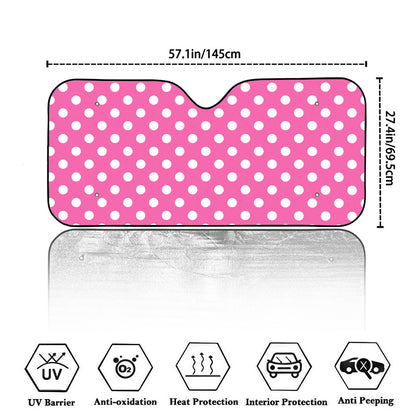 Pink And White Polka Dot Pattern Print Car Windshield Sun Shade
