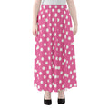 Pink And White Polka Dot Pattern Print Chiffon Maxi Skirt