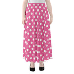 Pink And White Polka Dot Pattern Print Chiffon Maxi Skirt