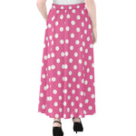 Pink And White Polka Dot Pattern Print Chiffon Maxi Skirt