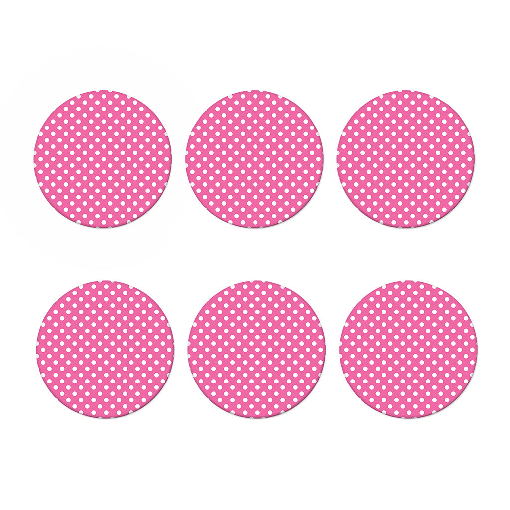 Pink And White Polka Dot Pattern Print Coaster Set