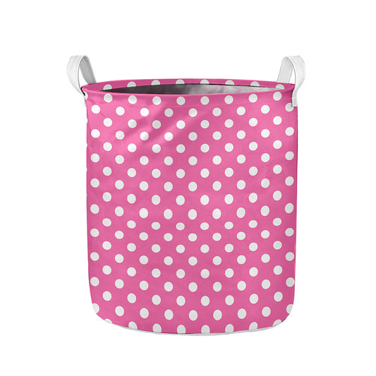 Pink And White Polka Dot Pattern Print Collapsible Laundry Basket