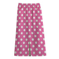 Pink And White Polka Dot Pattern Print Cotton Front Slit Maxi Skirt