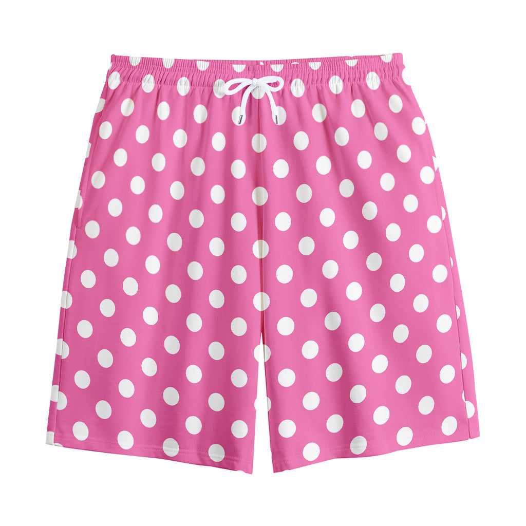 Pink And White Polka Dot Pattern Print Cotton Shorts