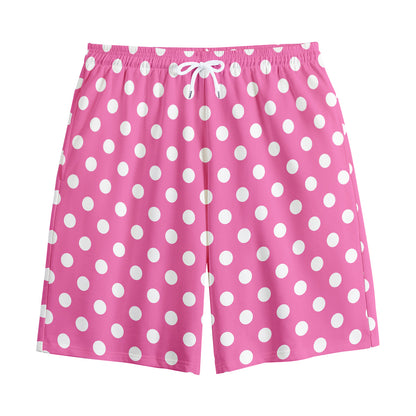 Pink And White Polka Dot Pattern Print Cotton Shorts