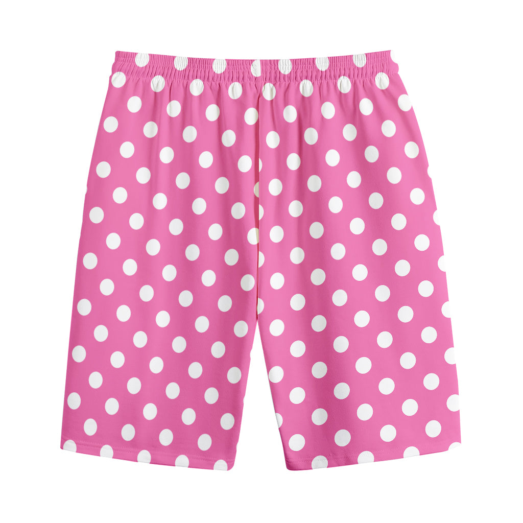 Pink And White Polka Dot Pattern Print Cotton Shorts