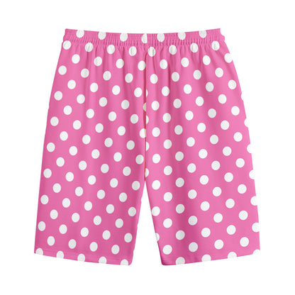 Pink And White Polka Dot Pattern Print Cotton Shorts