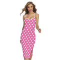Pink And White Polka Dot Pattern Print Cross Back Cami Dress