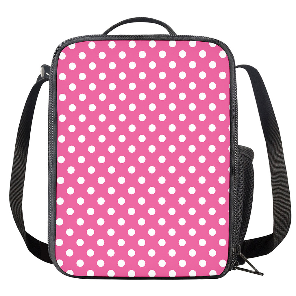 Pink And White Polka Dot Pattern Print Crossbody Lunch Bag