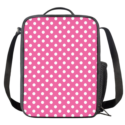 Pink And White Polka Dot Pattern Print Crossbody Lunch Bag
