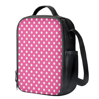 Pink And White Polka Dot Pattern Print Crossbody Lunch Bag