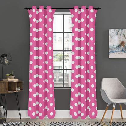 Pink And White Polka Dot Pattern Print Curtain