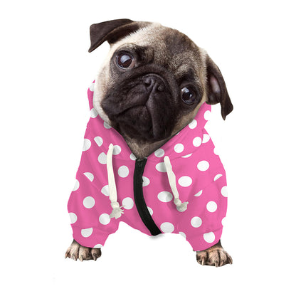 Pink And White Polka Dot Pattern Print Dog Zip Up Hoodie