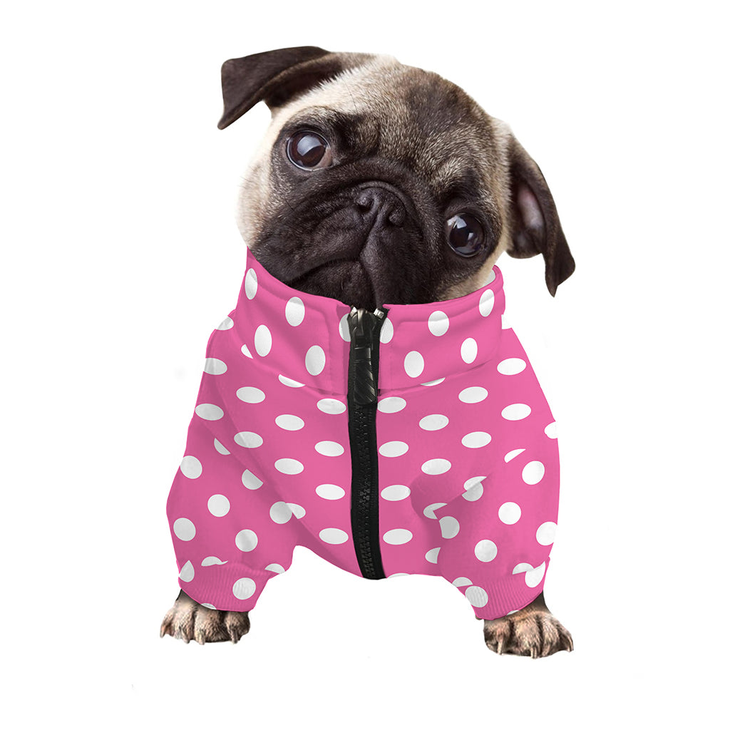 Pink And White Polka Dot Pattern Print Dog Zip Up Jacket