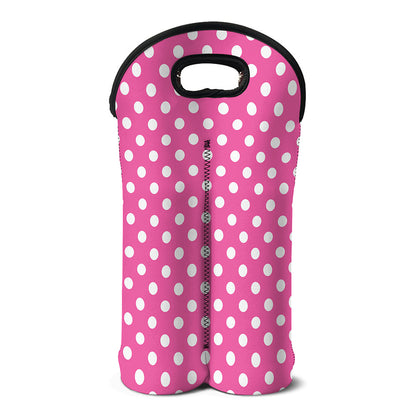 Pink And White Polka Dot Pattern Print Double Neoprene Wine Tote