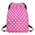Pink And White Polka Dot Pattern Print Drawstring Backpack