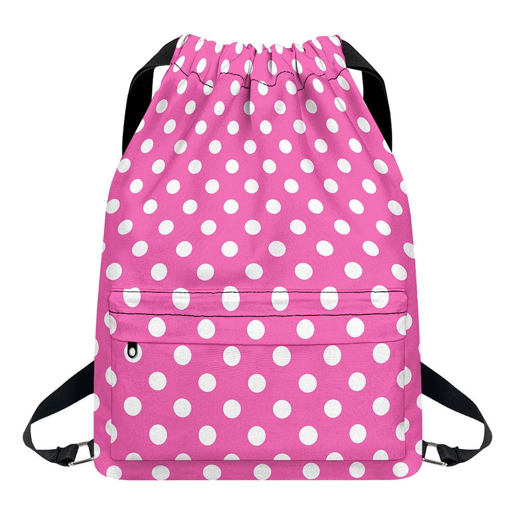 Pink And White Polka Dot Pattern Print Drawstring Backpack