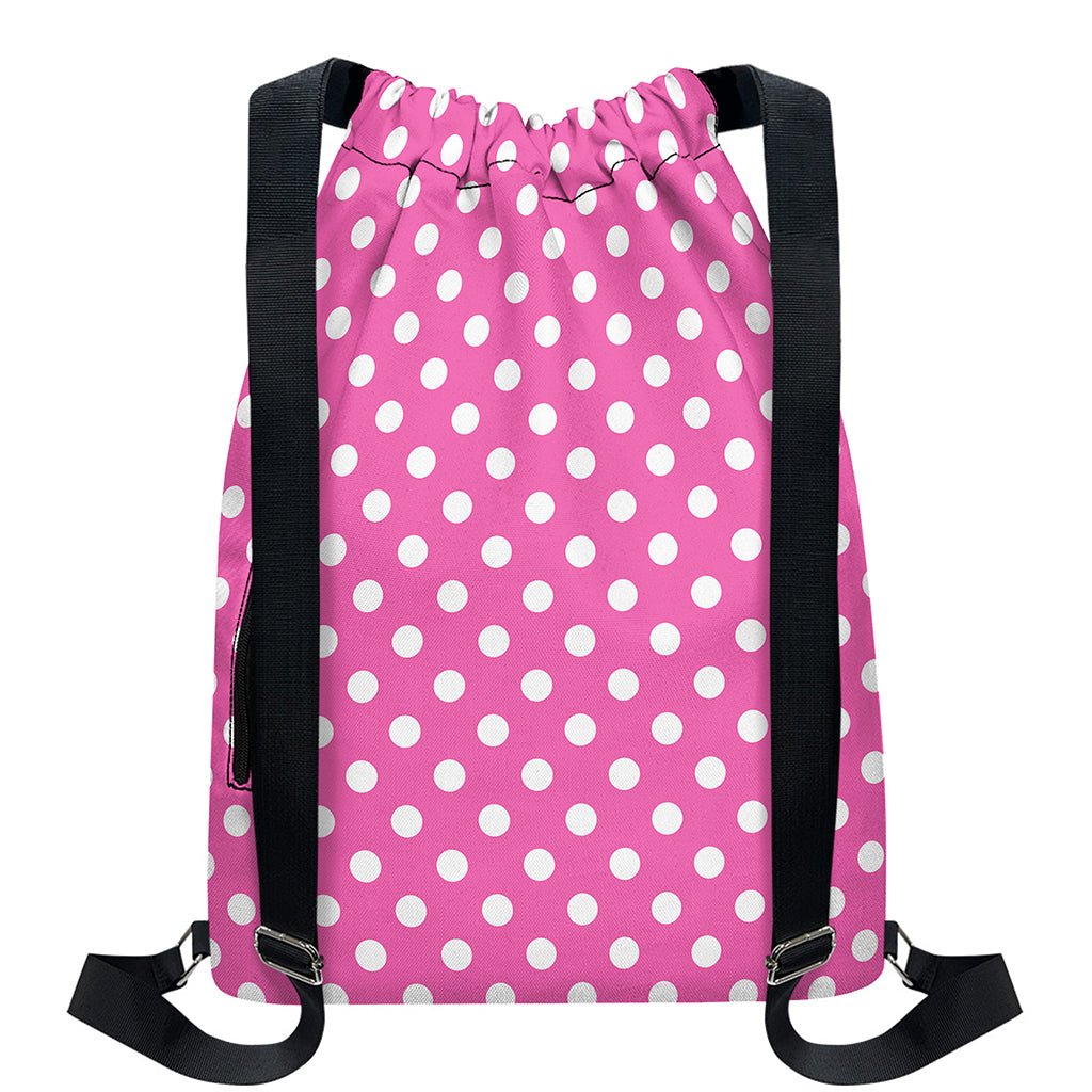 Pink And White Polka Dot Pattern Print Drawstring Backpack