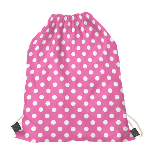 Pink And White Polka Dot Pattern Print Drawstring Bag