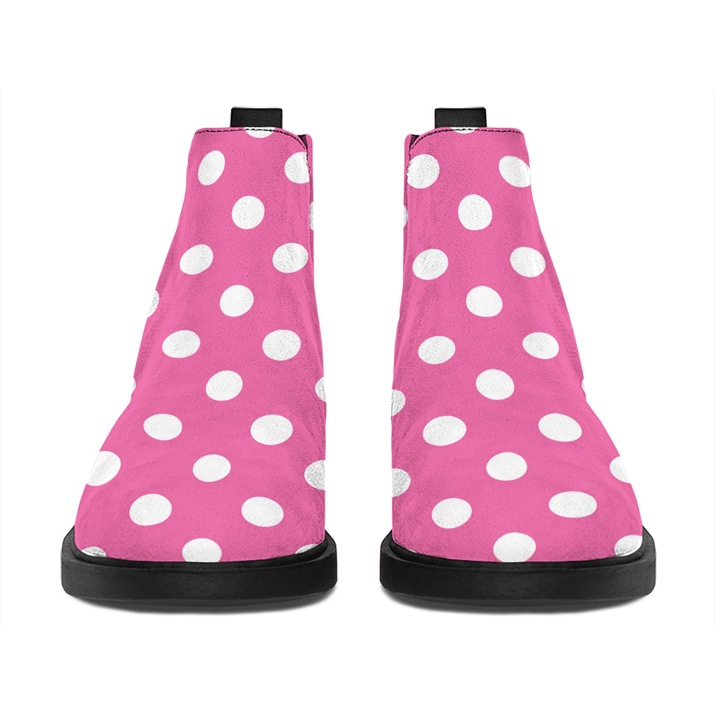 Pink And White Polka Dot Pattern Print Flat Ankle Boots