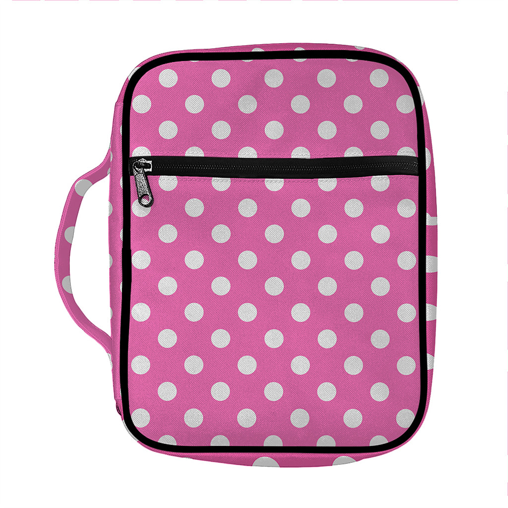 Pink And White Polka Dot Pattern Print Front Pocket Bible Bag