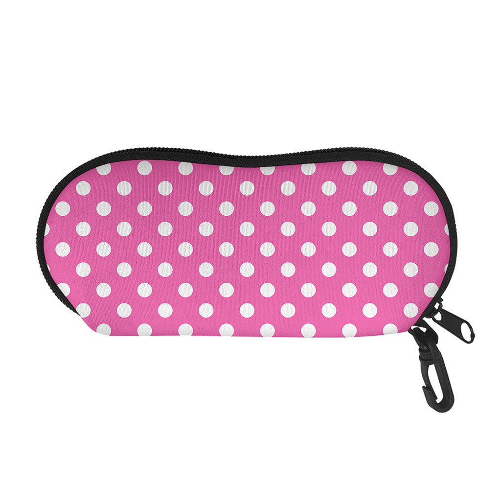 Pink And White Polka Dot Pattern Print Glasses Case
