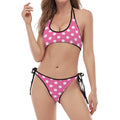 Pink And White Polka Dot Pattern Print Halter Scoop Tie Side Bikini