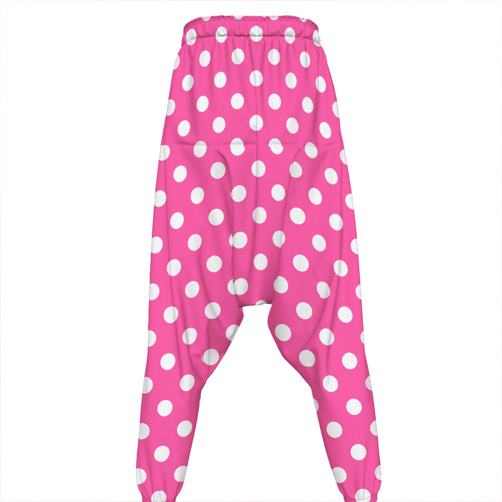 Pink And White Polka Dot Pattern Print Hammer Pants