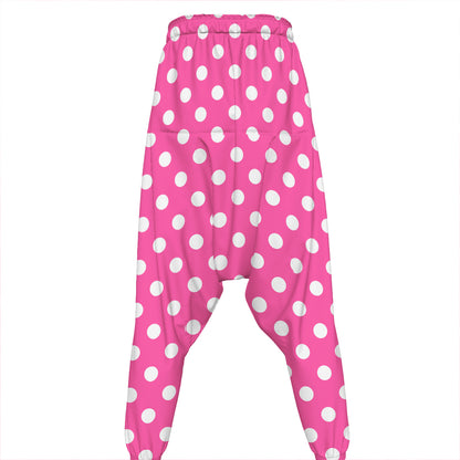 Pink And White Polka Dot Pattern Print Hammer Pants