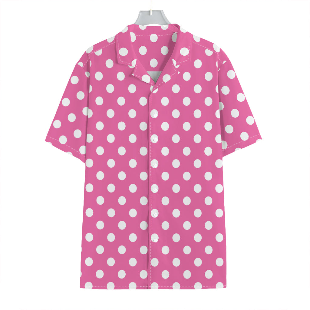Pink And White Polka Dot Pattern Print Hawaiian Shirt