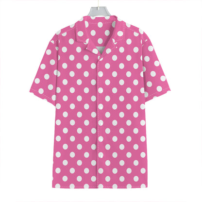 Pink And White Polka Dot Pattern Print Hawaiian Shirt