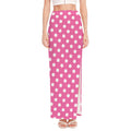 Pink And White Polka Dot Pattern Print High Slit Maxi Skirt