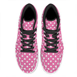 Pink And White Polka Dot Pattern Print High Top Leather Sneakers