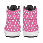Pink And White Polka Dot Pattern Print High Top Leather Sneakers