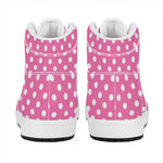 Pink And White Polka Dot Pattern Print High Top Leather Sneakers